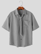 Mens Plaid Tie Casual Short Sleeve Shirt SKUK41131