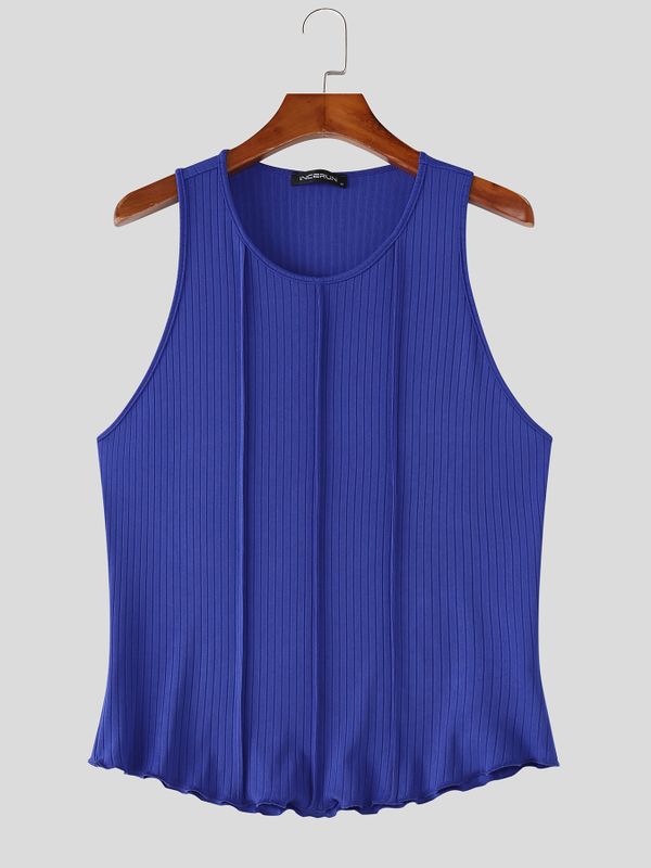 Men's Solid Color Knit Curved Hem Tank SKUL59478