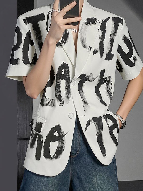 Mens Letter Print Short Sleeve Blazer SKUL06342