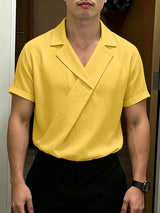 Men's Avant-Garde Draped Wrap Front Cuban Collar Shirt SKUL63693
