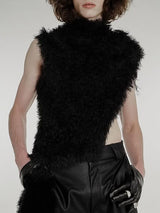 Mens Faux Fur High Neck Sleeveless Tank SKUK96898