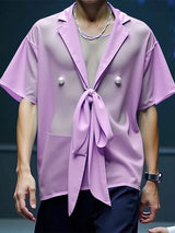 Mens Sheer Mesh Tie-Front Short Sleeve Shirt SKUL10914