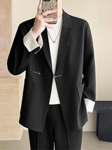 Mens Metal Buckle Patchwork Lace Long-Sleeve Blazer SKUK78602