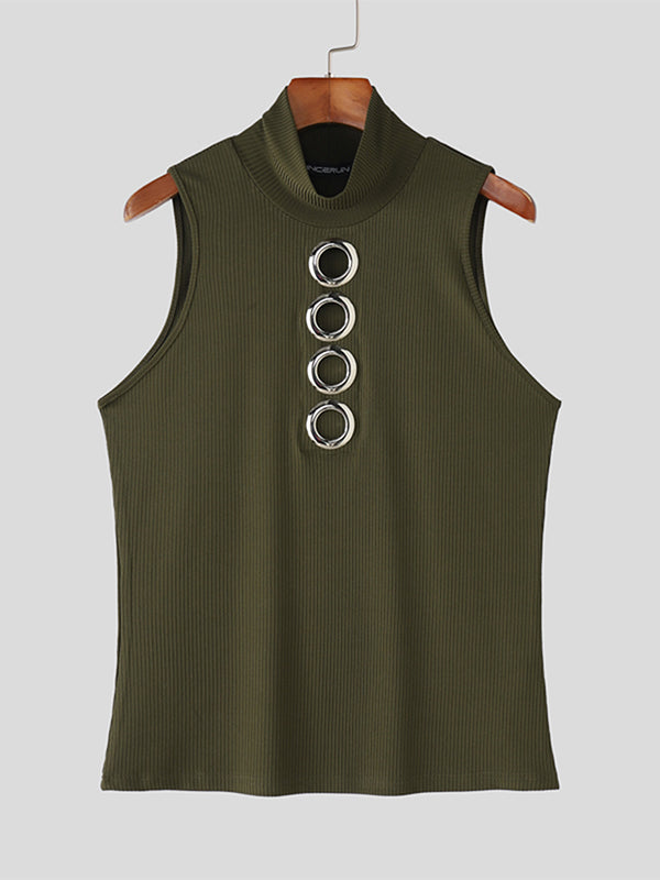 Mens Metal Ring Cutout High Neck Tank SKUL09496