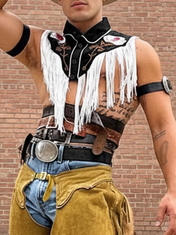 Men's Floral Embroidery Tassel Patchwork Shirt SKUL25113