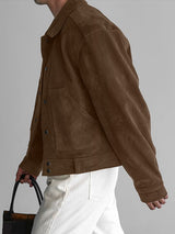 Men's Faux Suede Loose Cropped Long Sleeve Jacket SKUL33858