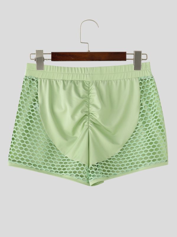 Men's Sexy Gym Ruched Butt Lifting Fishnet Mesh Patchwork Short SKUL70291