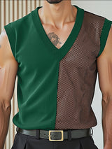 Mens Sheer Mesh Patchwork Contrast V-Neck Tank SKUL16759