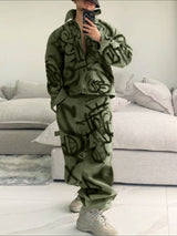 Men's Graffiti Print Contrast Color Two Pieces Outfit SKUL35077