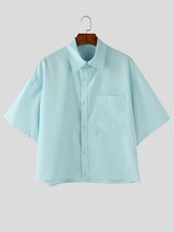 Mens Solid Color Cropped Short Sleeve Shirt SKUL06491