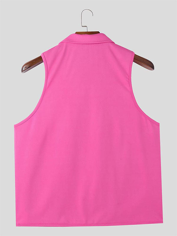 Mens Solid Color Button Color-Block Tank SKUK92785