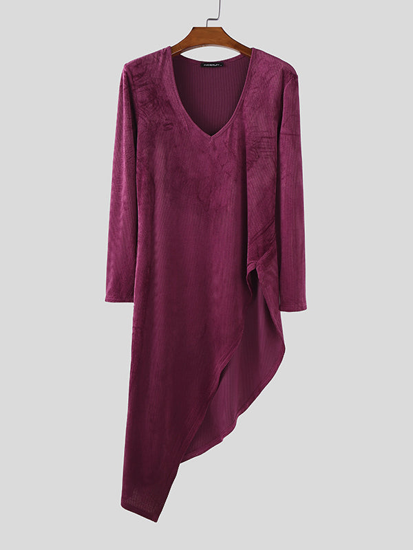 Mens Textured Deep V-Neck Long Sleeve T-Shirt SKUL24719