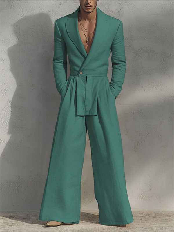 Men's Solid Color Casual Long Sleeve Jumpsuit SKUL28178
