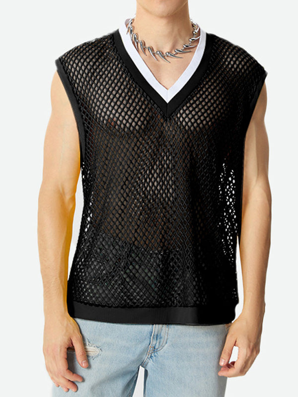 Mens Solid Color Sheer Mesh Tank SKUK74915