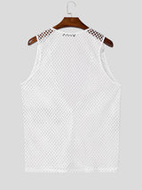 Mens Sheer Mesh Cowl Neck Hollow Tank SKUL13738