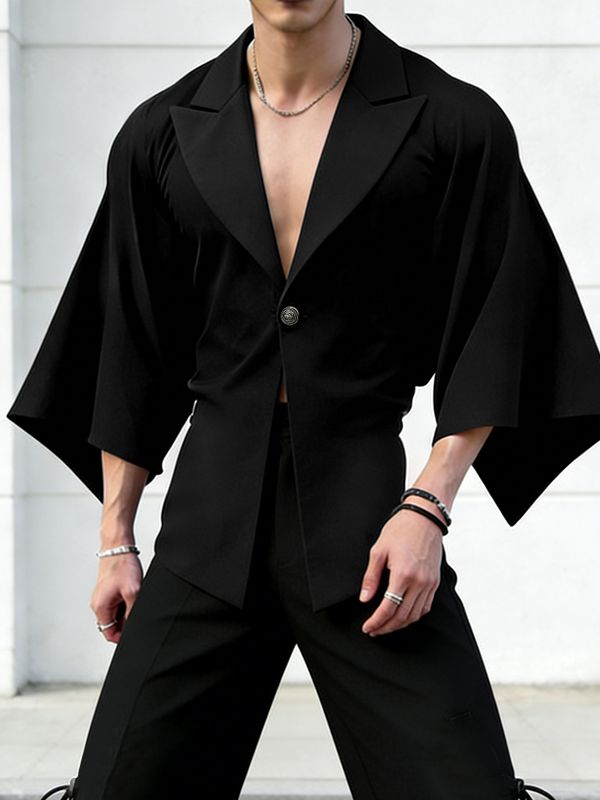 Men's Solid Color Waist Cinched Long Sleeve Blazer SKUL51861