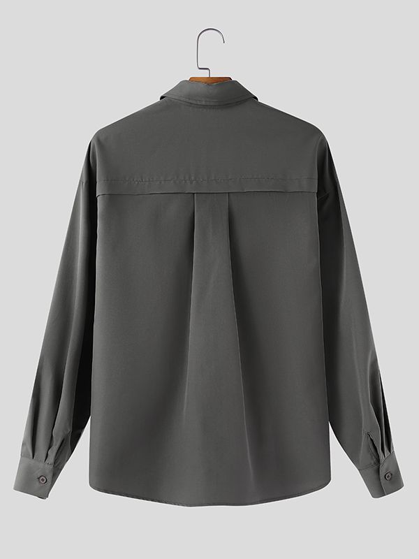 Men's Solid Color Casual Long Sleeve Shirt SKUL37259