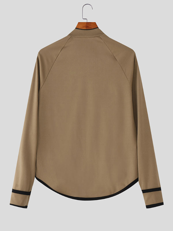 Men's Contrast Trim Asymmetric Hem Long Sleeve Jacket SKUL25971