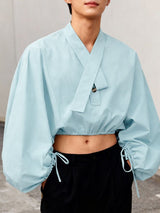 Men's Solid Color Cropped Long Sleeve Shirt SKUL45003