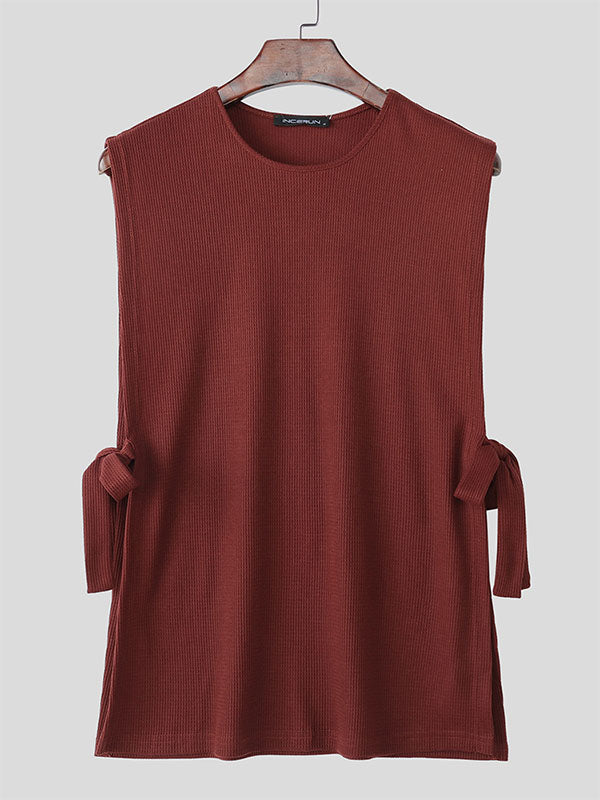 Mens Textured Split Hem Tie Sleeveless Tank SKUL06397