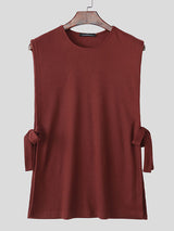 Mens Textured Split Hem Tie Sleeveless Tank SKUL06397