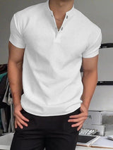 Men's Solid Color Waffle Short Sleeve Shirt SKUL36439