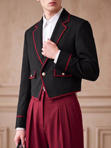 Men's Royal Vintage Evening Gala Contrast Piping Gold Button Cropped Blazer SKUL85520