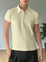 Men's Solid Color Collar Short Sleeve Shirt SKUL45399