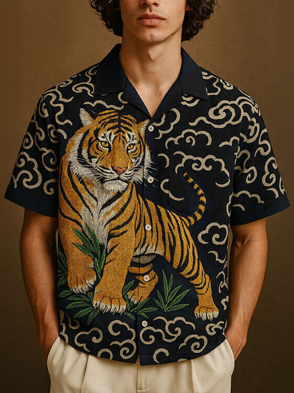 Mens Tiger Print Short Sleeve Shirt SKUL12868