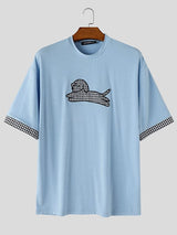 Men's Vintage Cityboy Gingham Plaid Puppy Graphic Short Sleeve T-shirt SKUL68463