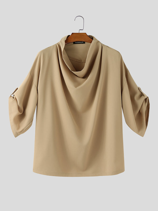 Mens Solid Color Draped Neck Casual T-Shirt SKUL13924