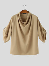 Mens Solid Color Draped Neck Casual T-Shirt SKUL13924