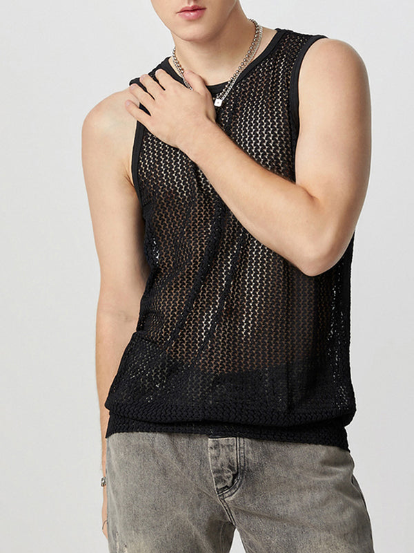 Mens Hollow Out Crew Neck Sleeveless Vest SKUK49604
