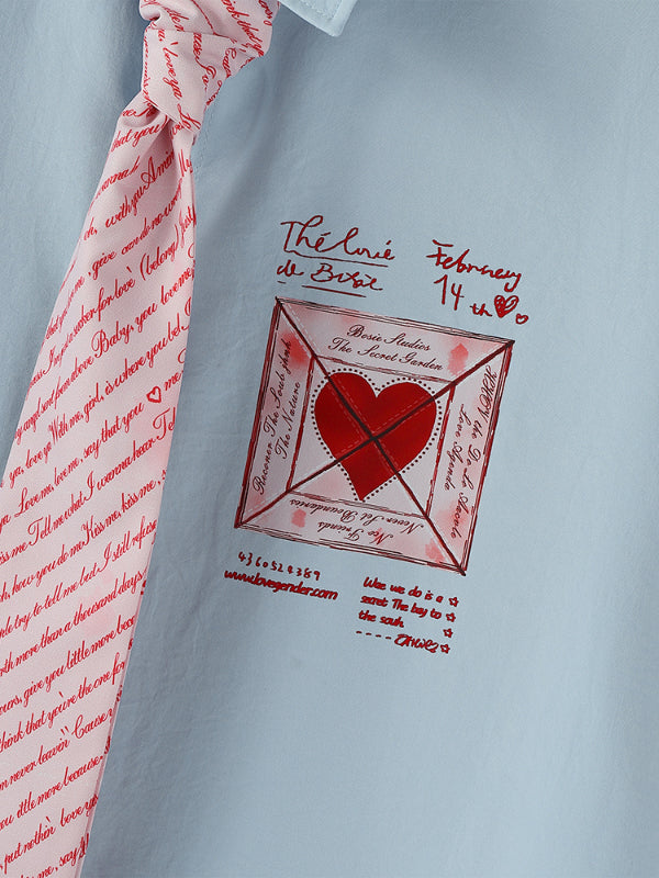 Men's Heart Print Colorblock Short Sleeve Shirt SKUL22250