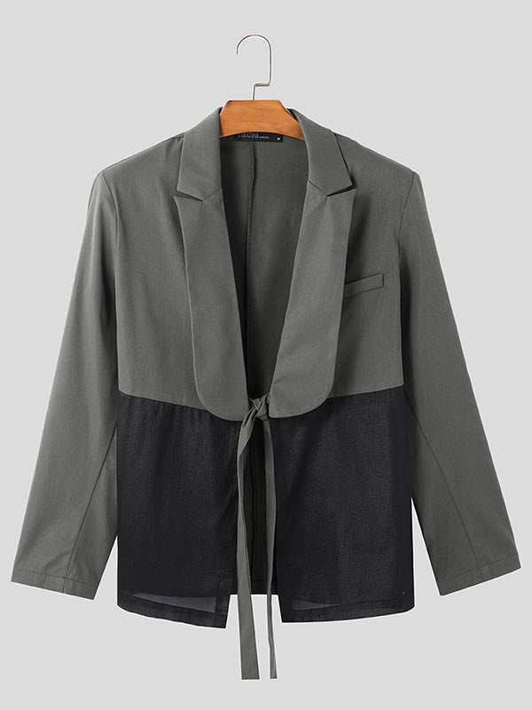 Mens Sheer Mesh Panel Tie-Detail Long-Sleeve Blazer SKUK95694
