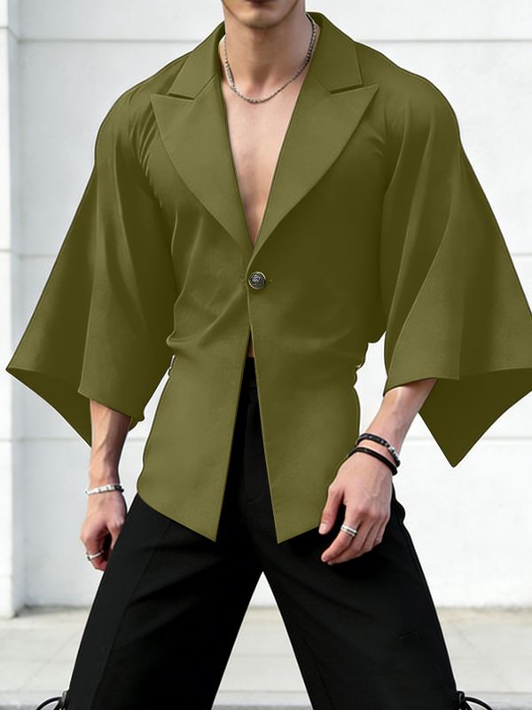 Men's Solid Color Waist Cinched Long Sleeve Blazer SKUL51861