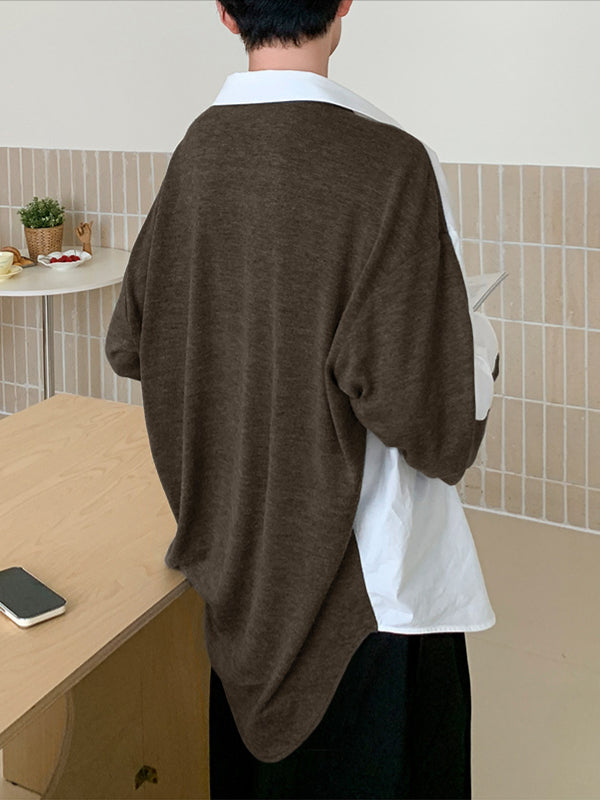 Men's Color Block Casual Long Sleeve Shirt SKUL36385