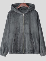 Men's Faux Fleece Loose Long Sleeve Zip-Up Hoodie SKUL37706