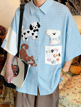 Men's Avant-Garde Playful Kidcore Gingham Patchwork Shirt SKUL59530