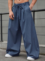 Men's High-Street Japanese Harajuku Pinstripe Wide-Leg Pant SKUL75700