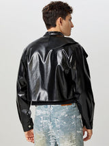 Mens Faux Leather Cropped Long-Sleeve Jacket SKUK82410