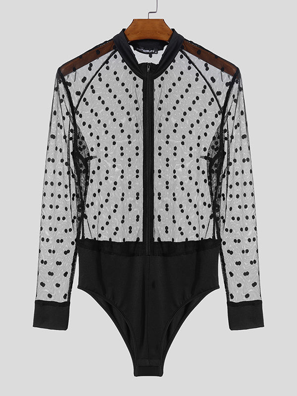 Mens Polka Dot Mesh Sheer Bodysuit SKUK99019