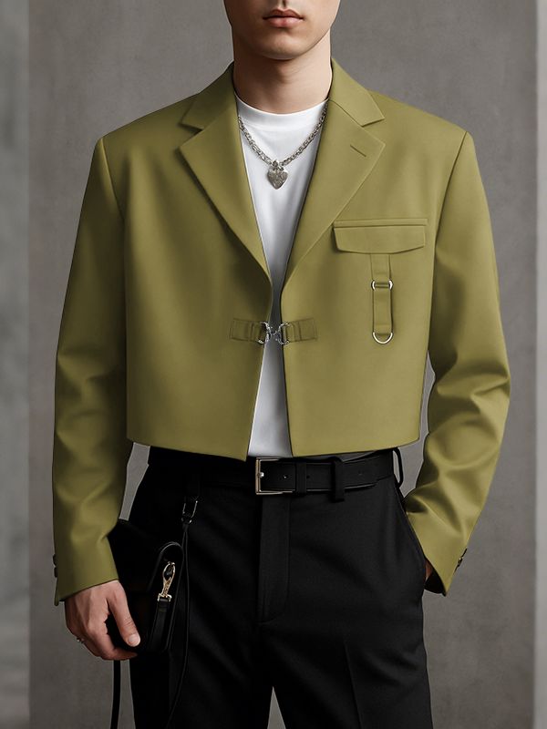 Men's Solid Color Cropped Long Sleeve Blazer SKUL39889