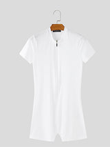 Mens Ice Silk Zip-Up Fitted Short Sleeve Bodysuit SKUL10799