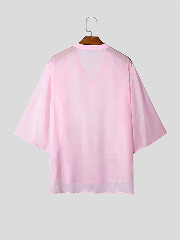 Mens Bowknot Design Sheer Long Sleeve Shirt SKUL09498