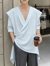 Men's Solid Color Loose Deep V Neck Long Sleeve Shirt SKUL51906