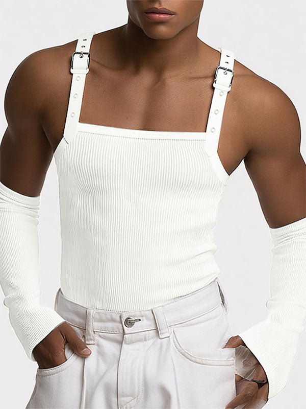 Mens Solid Color Leather Strap Casual Tank SKUL19777