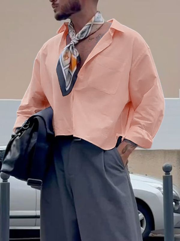 Men's Solid Color Loose Long Sleeve Shirt SKUL47908