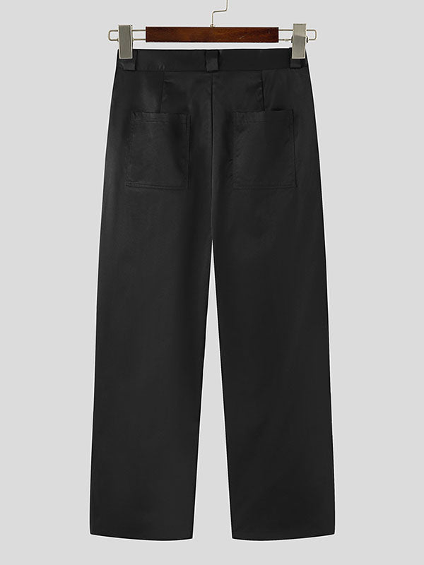 Mens Fold Detail Solid Straight Pants SKUJ97715