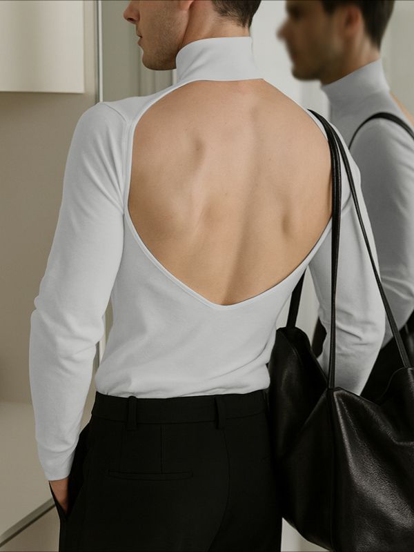 Men's Backless Long Sleeve T-Shirt SKUL38606